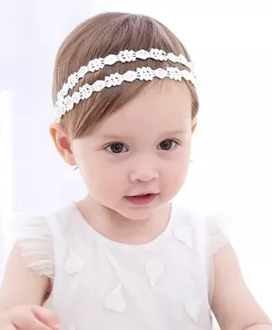 Ziory Floral Design Detailed Stone Embellished Layered Headband - White
