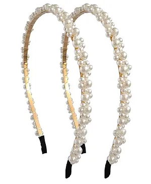 Ziory Seamless Pearl Embellished Hair Band - Golden & White