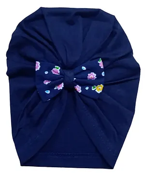 BABY Charm Bow Applique Embellished Gathered Cap - Navy Blue