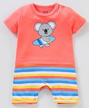 Babyhug 100% Cotton Half Sleeves Romper Koala Print - Red