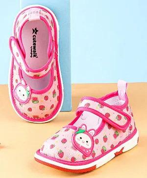 Cute Walk by Babyhug Velcro Closure Strawberry Print & Applique Casual Shoes - Fuchsia