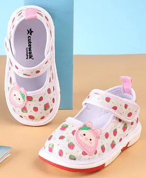Cute Walk by Babyhug Velcro Closure Strawberry Print & Applique Casual Shoes - White