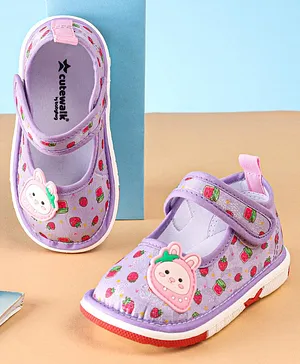 Cute Walk by Babyhug Velcro Closure Strawberry Print & Applique Casual Shoes - Purple