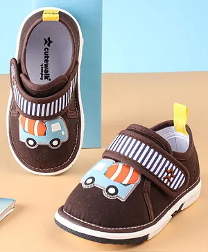 Cute Walk by Babyhug Velcro Closure Casual Shoes with Vehicle Patch - Brown