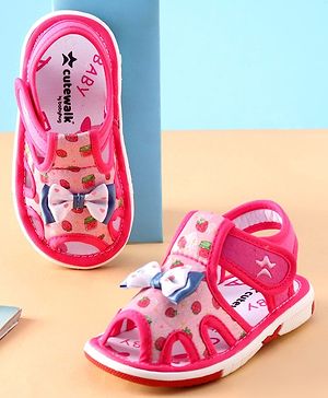 Cute Walk by Babyhug Sandals with Velcro Closure Bow Applique - Fuchsia