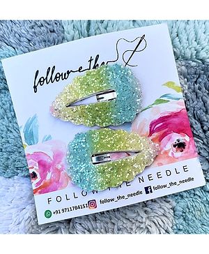 FOLLOW THE NEEDLE Set Of 2 Faux Leather Glitter Snap Pins - Multi Colour