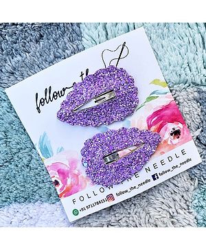 FOLLOW THE NEEDLE Set Of 2 Faux Leather Glitter Confetti Embellished Snap Hair Clips - Purple