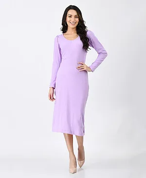 Mometernity Full Sleeves Ribbed Maternity Midi Dress - Lilac
