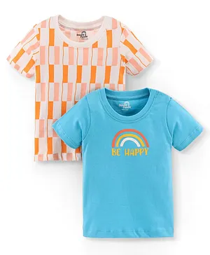 Doodle Poodle 100% Cotton Half Sleeve T-Shirt Text Print Pack of 2 - Blue & Orange
