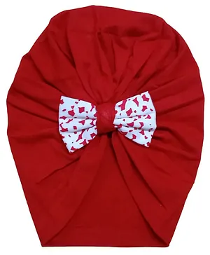 BABY Charm Bow Applique Embellished Gathered Cap - Red