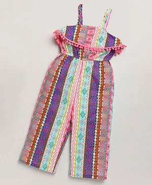 M'andy Cold Shoulder Sleeves Block Motif Printed Jumpsuit  - Multi Colour