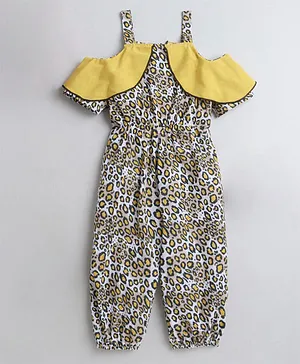 M'andy Cold Shoulder Sleeveless Animal Skin Printed Jumpsuit - Yellow