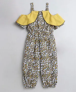 M'andy Cold Shoulder Sleeveless Animal Skin Printed Jumpsuit - Yellow