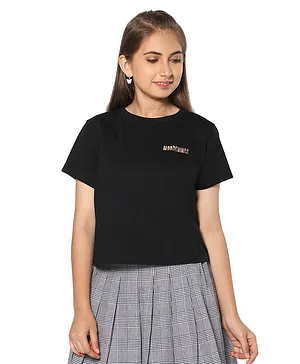 TeenTrums Half Sleeves Moodswing Placement Printed Top - Black