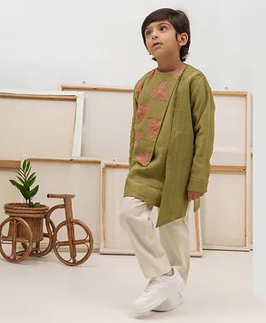 The Right Cut Green Chanderi Space unicorn set For Boy