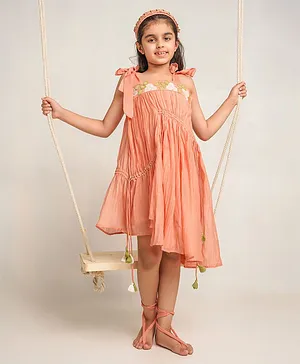 The Right Cut Peach Chanderi Poco lolo dress For Girl