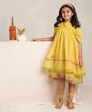 The Right Cut Yellow Chanderi Down by the bay dress For Girl