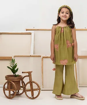 The Right Cut Green Chanderi Welcome set For Girl