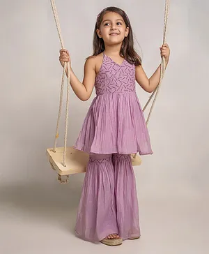 The Right Cut Lavender Chanderi Itsy Bitsy set For Girl