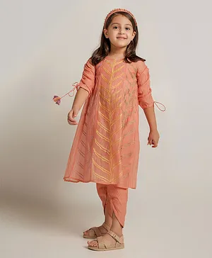 The Right Cut Peach Chanderi Yankee doodle set For Girl