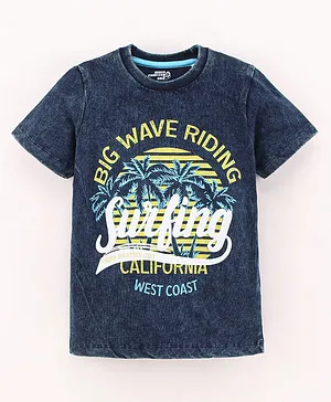 Under Fourteen Only Half Sleeves Big Wave Riding Surfing Printed Tee - Navy Blue