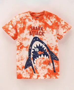 Under Fourteen Only Half Sleeves Random Crumple Tie & Dyed Shark Attack Tee - Orange
