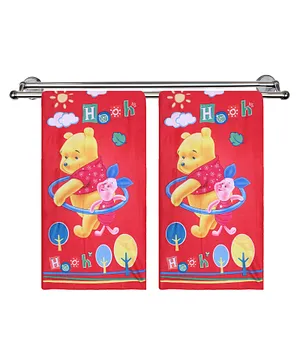 Kuber Industries Kids Bath Towel Soft Cotton & Sides Stitched Baby Towel Winnie The Pooh Print Pack of 2  - Red