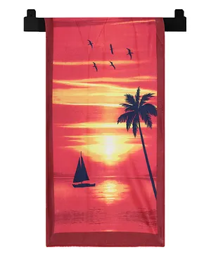 Kuber Industries Kids Bath Towel Soft Cotton & Sides Stitched Baby Towel Sunrise Print - Red