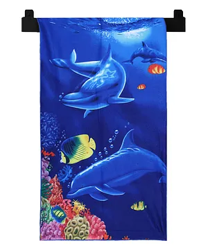 Kuber Industries Kids Bath Towel Soft Cotton & Sides Stitched Baby Towel Aquarium Print - Navy Blue