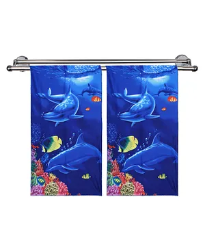 Kuber Industries Kids Bath Towel Soft Cotton & Sides Stitched Baby Towel Aquarium Print Pack Of 2 - Navy Blue