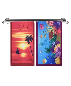 Kuber Industries Cotton Super Absorbent Sunrise & Ocean Print Bath Towel Pack of 2 - Multicolor