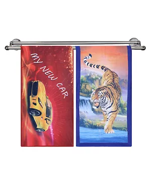 Kuber Industries Soft Cotton & Sides Stitched Baby Towel Super Absorbent Car & Tiger Print Pack of 2 - Multicolor