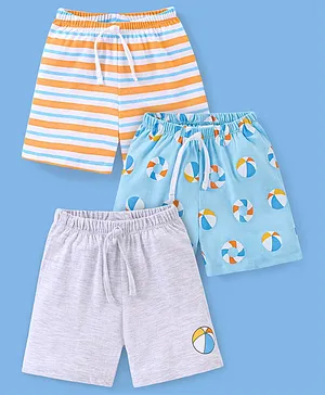 Babyhug Cotton Single Jersey Mid Thigh Stripes & Ball Print Shorts Pack of 3 - Multicolor