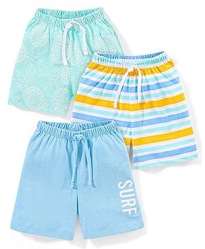 Babyhug Cotton  Mid Thigh Length Shorts Striped Pack of 3 - Blue