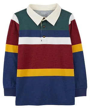 Carter's 60% Cotton & 40% Polyester Striped Full Sleeves Rugby Polo T-Shirt - Multicolor