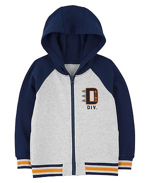 Carters Full Sleeves Hooded Jacket - Navy Blue & Grey