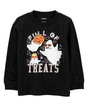 Carter's Cotton Knit Full Sleeves T-Shirt With Ghost Print - Black