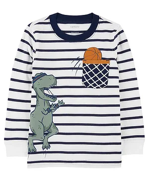 Carter's  60% Cotton 40% Polyester Dinosaur Basketball  Printed Jersey Full Sleeves T- Shirt - Ivory