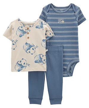 Carter's Cotton Half Sleeves Onesie with Leggings and T-Shirt - Blue