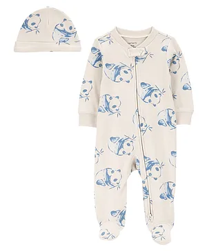 Panda 2-Piece Sleep & Play Pyjamas And Cap Set - Ivory