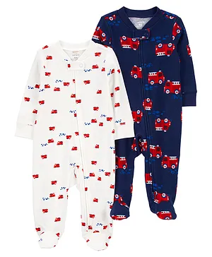 Carter's 2-Pack 2-Way Zip Cotton Sleep & Play Pyjamas - White & Navy Blue