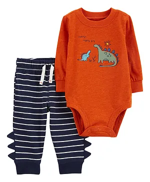 Carter's 2-Piece Dinosaur Bodysuit Pant Set - Orange & Navy Blue
