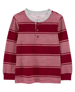 Carter's Striped Henley Tee - Red & Pink