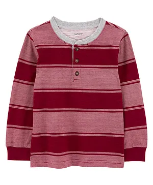 Carter's Striped Henley Tee - Red & Pink