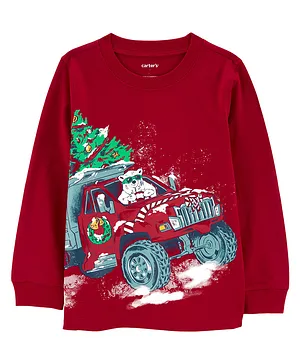 Carter's Polar Bear Christmas Jersey Tee - Red