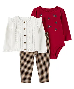 Carter's 3-Piece Little Cardigan Set - Red White & Brown