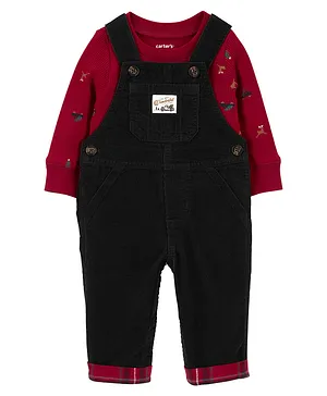 Carter's 2-Piece Plaid Bodysuit & Corduroy Overall Set - Red & Black