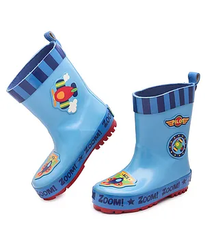 Stephen Joseph Airplane Patched Striped Detailed Rainy Wear Boots - Blue