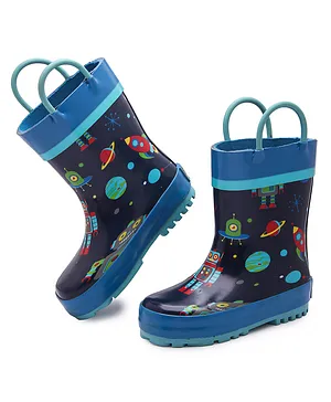 Stephen Joseph Space Themed Bag Styled Detailed Rainy Wear Boots - Navy Blue
