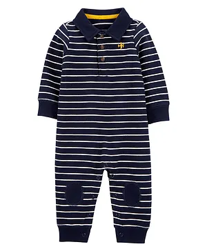 Carter's Striped French Terry Jumpsuit - Navy Blue